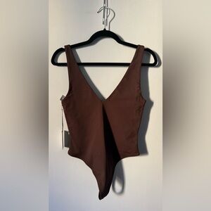 Babaton Brown Deep V Thong Bodysuit NWT Size M